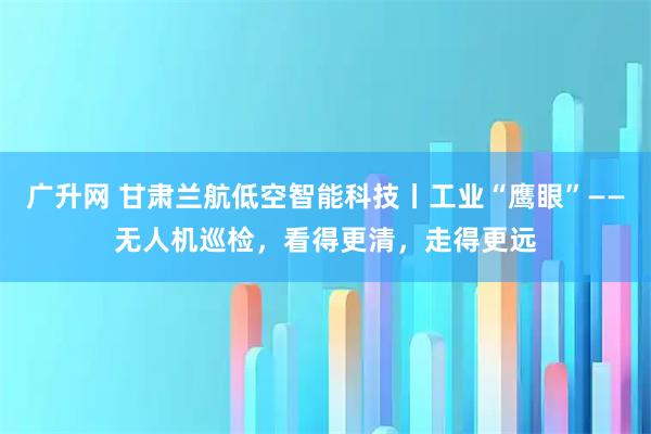 广升网 甘肃兰航低空智能科技丨工业“鹰眼”——无人机巡检，看得更清，走得更远